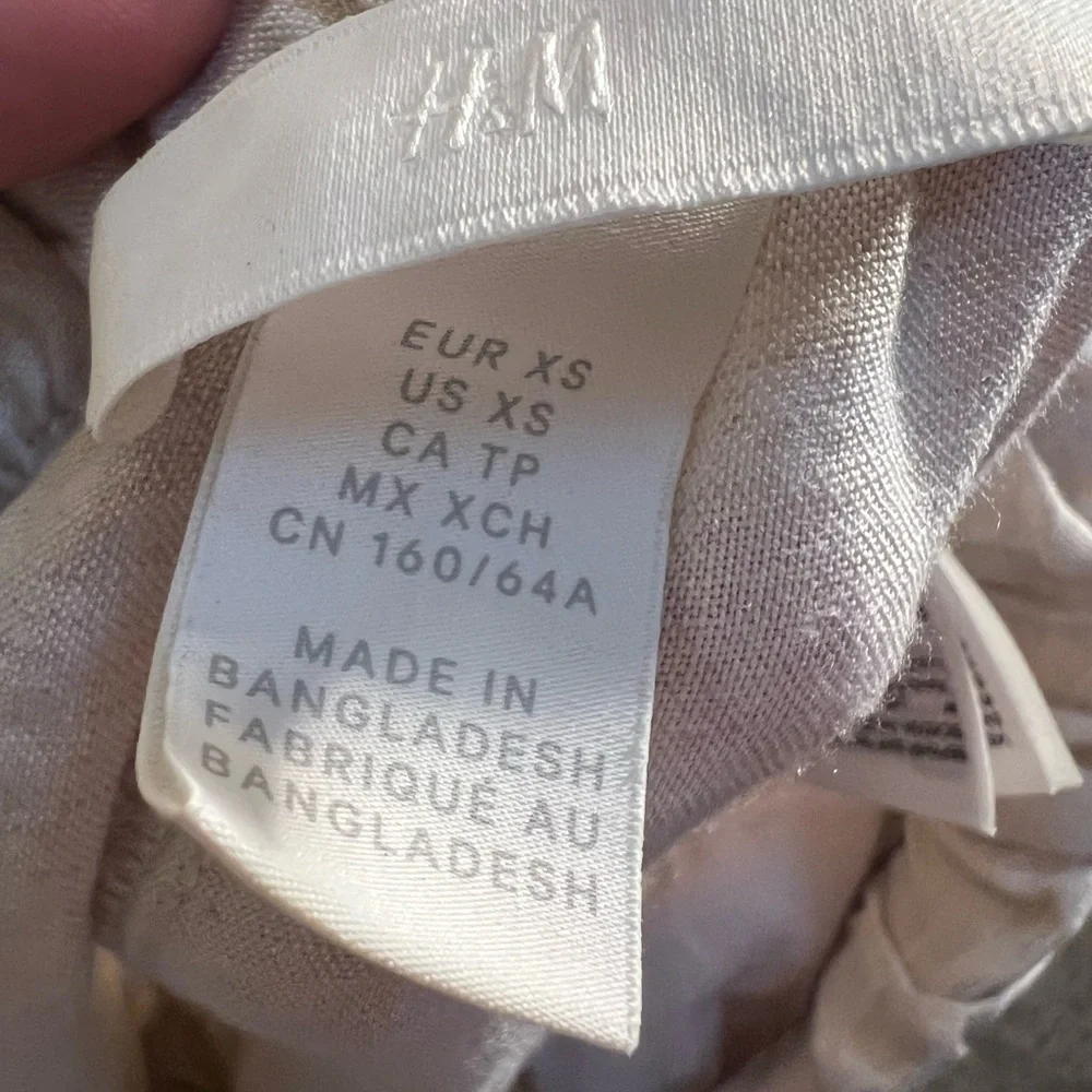H&M Women's Size XS Culotte Pants Beige Linen Blend Cropped Wide Leg Pull On